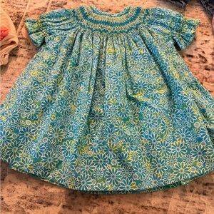 Blue Floral Smocked Girls Dress